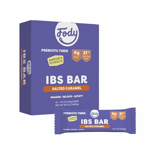 Fody Foods IBS Snack Bars, Salted Caramel, 1.41 Oz (Pack of 12), 6g Prebiotic Fiber, Low FODMAP, Gut & IBS Friendly, Lactose Free, Non-GMO, Gluten