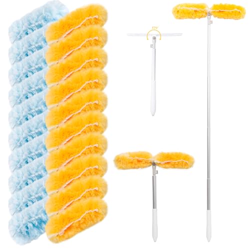 AIDELY 6 FT Extendable Duster Handle with 20 Pcs Refills, Heavy Duty Starter Kit Compatible with Swiffer, Disposable Microfiber Dusting Pads