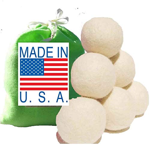 6 Wool Dryer Balls, with Felt Gift Bag, Handmade in America, Premium Wool, XL, Unscented(Very Green)