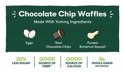 Kidfresh Chocolate Chip Waffles, Made with Hidden Veggies and No Artificial Ingredients, Frozen Kid's Meal, 10oz (9-Pack)