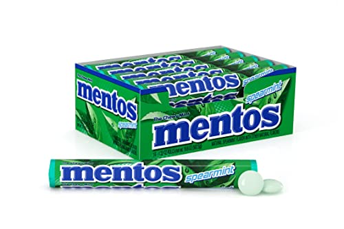Mentos Candy Chewy Mint Rolls, Spearmint, Non Melting, Party, Concessions, Non Melting, 14 Pieces (Bulk Pack of 15)