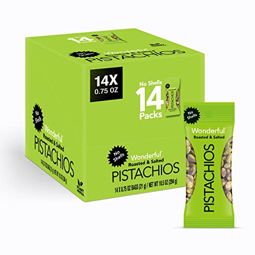 Wonderful Pistachios No Shells, Roasted & Salted Nuts, 0.75 Ounce Bag (Pack of 14), Protein Snacks, Vegan Snacks, On-the-Go, Individual Snacks