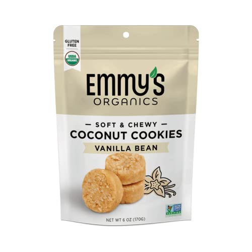 Emmy's Organics Coconut Cookies, Vanilla Bean, 6 oz (Pack of 2) | Gluten-Free Organic Cookies, Vegan, Paleo-Friendly