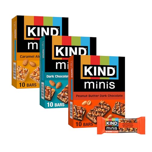 KIND Mini Snack Bars Variety Pack, Gluten Free, Low Sugar, Low Calorie Snacks, Dark Chocolate Nuts & Sea Salt, Peanut Butter Dark Chocolate, Caramel