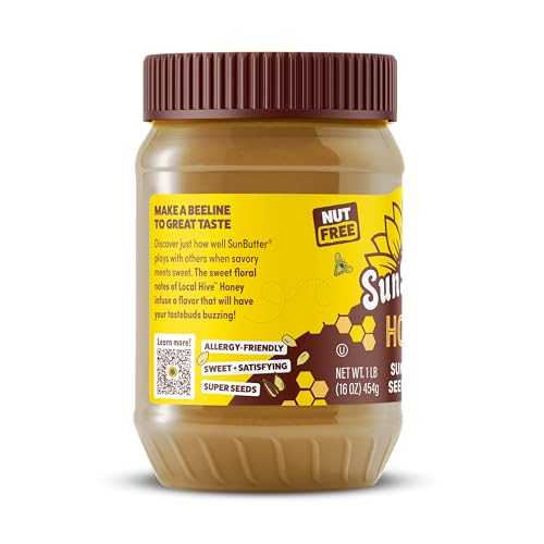 SunButter Honey Sunflower Seed Butter, 16 oz Nut-Free Spread with 5g Plant-Based Protein, Roasted Rich & Savory Flavor, Smooth Texture | Vegan