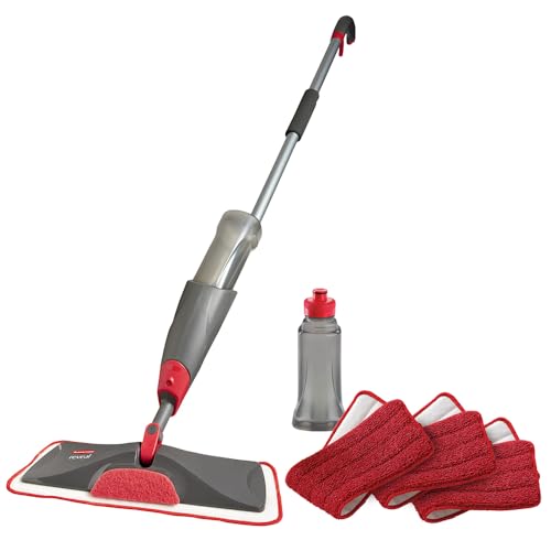 Rubbermaid Reveal Spray Mop Floor Cleaning Kit, 3 Reusable Microfiber Wet Pads, 1 Refillable Bottle, Cordless, Multi-Surface Mopping for All