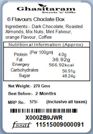 Ghasitaram Gifts Sugarfree 6 Flavours Choclate Box