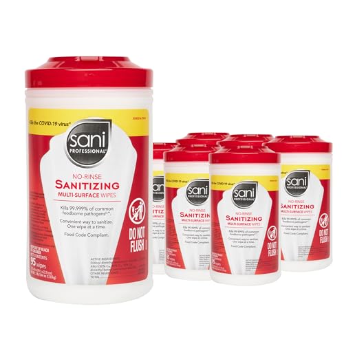 PDI Sani-Professional Sanitizing Wipes, No-Rinse Multi-Surface Cleaning for Food Contact Surfaces, Kitchens, Restuarants Tables, 95 Large 7.75" x 9"