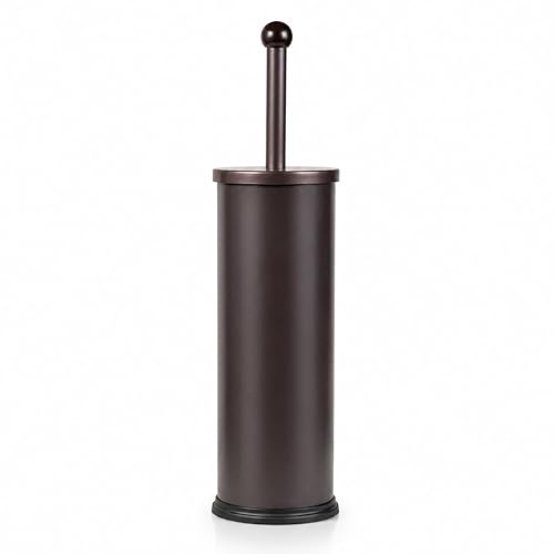 HUJI Rust Resistant Bronze Toilet Brush Holder with Lid Perfect Bathroom Bowl Cleaning Set Gift for House Warming or College Dorms Accessories (1