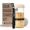 ABIOTO Sourdough Starter Kit, Includes 24 oz Sourdough Starter Jar with Metallic Lid, Silicone Spatula, Feeding Tracker, Extra Thermometer Strips