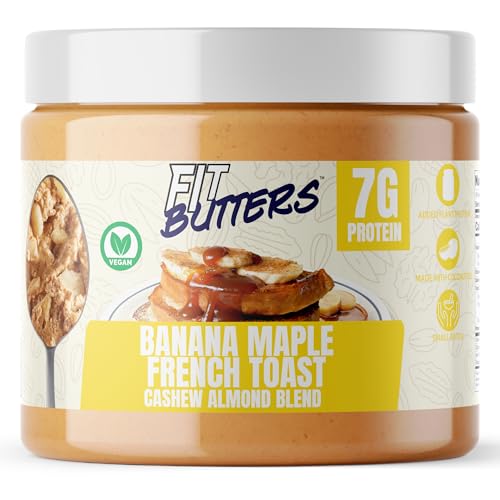 Fit Butters Banana Maple French Toast Cashew Almond Butter Vegan Spread - Added Protein and Coconut Oil, Low Carb, Low Sugar, Gluten Free, Complete
