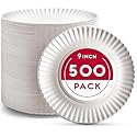Alitte 9-Inch Disposable Paper Plates - 500 Count - Bulk Pack of Uncoated Paper Plates for Everyday Use - Dinnerware for Meals, Parties And Picnics