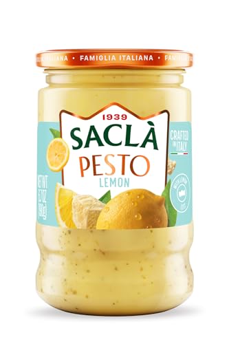 SACLA Lemon Pesto | Bright & Citrusy Italian Pesto Sauce with Lemon Zest & Almonds | 6.7 oz Jar - Non-GMO, Vegetarian | Imported from Italy