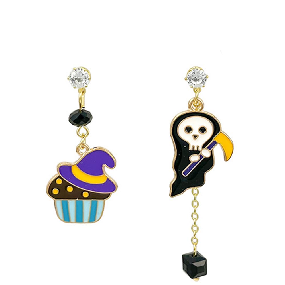 Color matching cartoon pumpkin ghost earrings 925 silver needle earrings (Style 1)