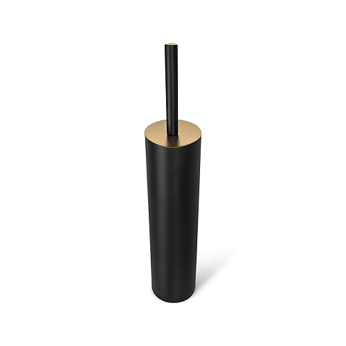 ACENTO Modern Slim Toilet Brush with Holder, Cylindrical Design, Soft Touch Finish (Soft Touch Black & Gold)