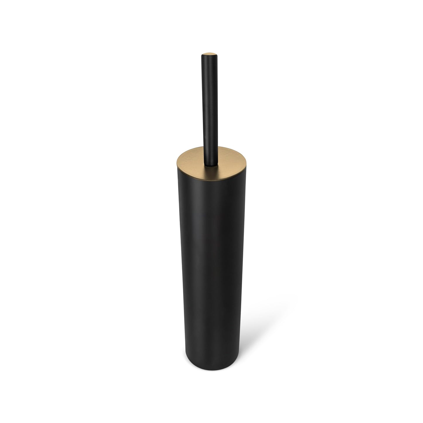 ACENTO Modern Slim Toilet Brush with Holder, Cylindrical Design, Soft Touch Finish (Soft Touch Black & Gold)