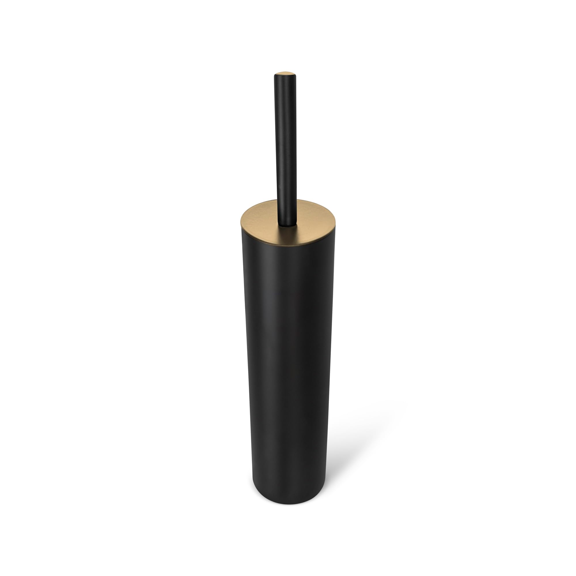 ACENTO Modern Slim Toilet Brush with Holder, Cylindrical Design, Soft Touch Finish (Soft Touch Black & Gold)
