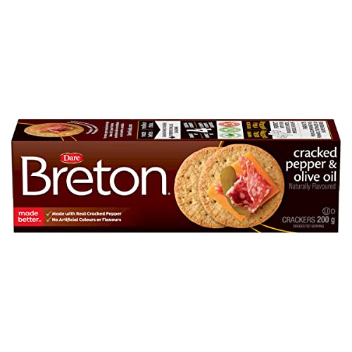 Breton Cracked Pepper & Olive Oil - Crispy Wheat Crackers Made With Olive Oil and Freshly Cracked Pepper 200g