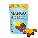 Premium All Natural Real Rich Dark Chocolate Dipped Tropical Mango Dried Fruit Slices 7oz Non GMO, No Added Colors Healthy Snacks Resealable Bag