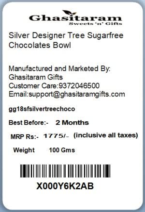 Ghasitaram Gifts Suga Free Chocolate - Sugarfree Chocolates- Silver Designer Tree Sugarfree Chocolates Bowl