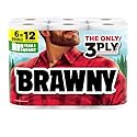Brawny Tear-A-Square 3-Ply Paper Towels, 6 Double Rolls = 12 Regular Rolls, Strong, Absorbent, and Durable with 3 Sheet Sizes (Quarter, Half, Full)
