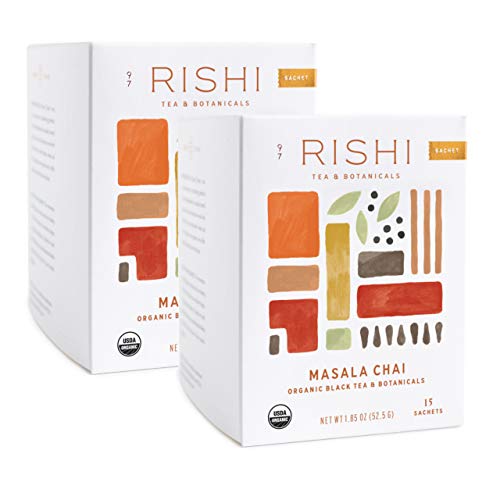 Rishi Tea Masala Chai Herbal Tea - Immune Support, USDA Certified Organic, Highly Caffeinated, Naturally Spiced, Black Tea Blend - 15 Sachet Bags