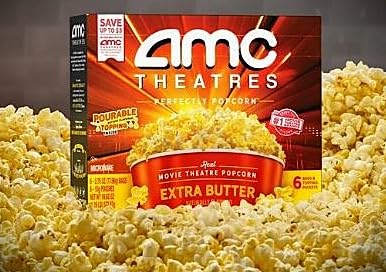 AMC Theatres Extra Butter Microwave Popcorn | 6 Bags and Butter Topping Packets