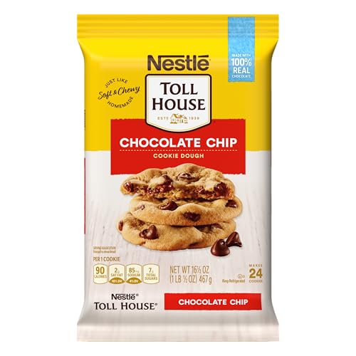 Nestle Toll House Chocolate Chip Cookie Dough with 100% Real Chocolate Chips - 2 Dozen Ready To Bake Just Like Homemade Chocolate Chip Cookies 16.5 Oz