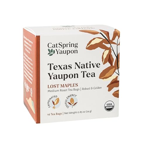 CatSpring Yaupon Lost Maples Medium Roast Yaupon Tea, 16 Teabags, Naturally Caffeinated, Sustainable and Wild-Harvested, Bold and Smooth, Non-Bitter