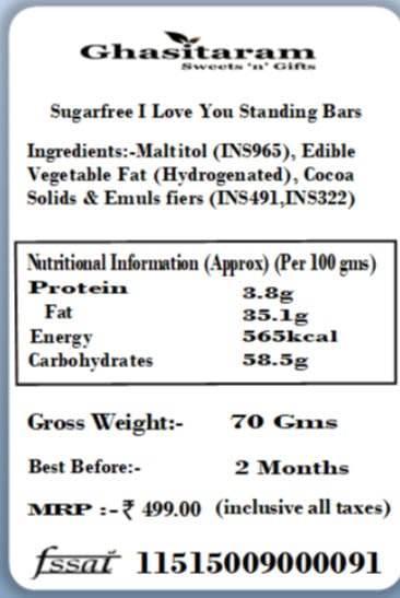 Valentine Gifts- Sugarfree I love You Standing Bars