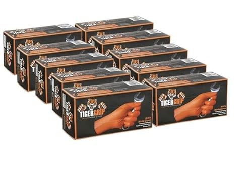 Tiger Grip Diamond Textured Nitrile Gloves, Hi Vis Orange, 7mil, Powder & Latex Free, Waterproof, Cut Resistant, Disposable, Mechanic, Large, 1000
