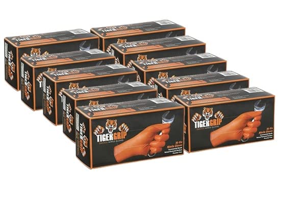 Tiger Grip Diamond Textured Nitrile Gloves, Hi Vis Orange, 7mil, Powder & Latex Free, Waterproof, Cut Resistant, Disposable, Mechanic, Large, 1000