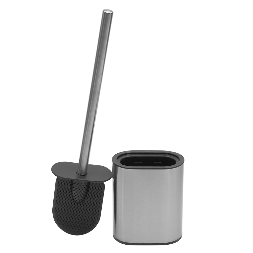 Half Size Stainless Steel Toilet Brush Holder with Flexible Rubber Brush Head, Black by Home Basics