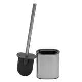 Half Size Stainless Steel Toilet Brush Holder with Flexible Rubber Brush Head, Black by Home Basics