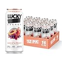 Lucky Energy Sugar Free Energy Drinks, Son of a Peach, 16oz Cans (12-Pack) Healthy, Zero Sugar Energy Drink with Maca, Ginseng, Beta-Alanine, Taurine