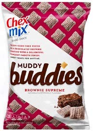 Chex Mix Muddy Buddies, Peanut Butter & Chocolate, Brownie Supreme, and Cookies & Cream, One 4.25oz Bag of Each Flavor with Make Your Day Bag Clip