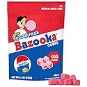 Bazooka Bubble Gum Sugar-Free Chewing Gum Cubes, Bulk in Resealable Bag, 100 Ct in Original Pink Flavor w/Bazooka Joe Comics, Baseball Party Favors