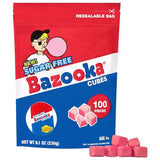 Bazooka Bubble Gum Sugar-Free Chewing Gum Cubes, Bulk in Resealable Bag, 100 Ct in Original Pink Flavor w/Bazooka Joe Comics, Baseball Party Favors