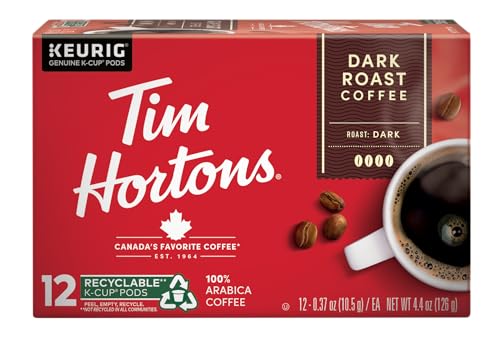 Tim Hortons Dark Roast Coffee, Single-Serve K-Cup Pods Compatible with Keurig Brewers, 12ct K-Cups