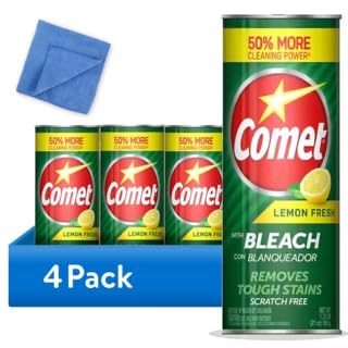 Comet Cleaner Lemon Fresh with Bleach Powder 21 oz, 4-Pack - Scratch-Free Multi-Surface Cleaner for Bathroom, Sink, Kitchen, Tile, Grout + Yahmi