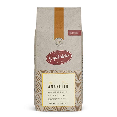 PapaNicholas Coffee Whole Bean Coffee, Amaretto | 10 Ounce | Flavored Medium Roast | Air Roasted 100% Arabica | Sweet Almond, Warm Spice | Grind Fresh