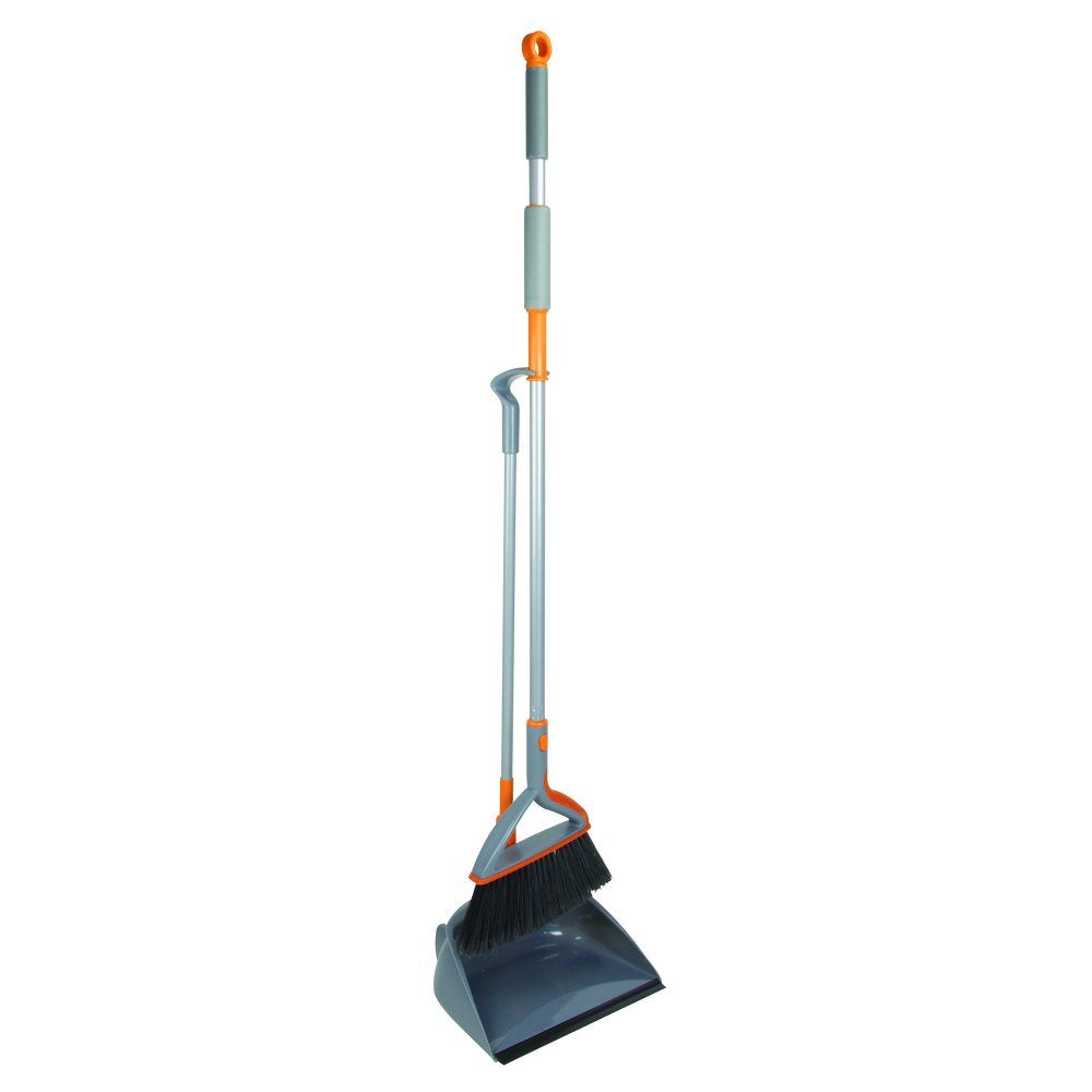 Casabella Quick 'n Easy Upright Broom and Dustpan Set, Multi-Surface for Tile, Wood & Laminate Floors, Gray