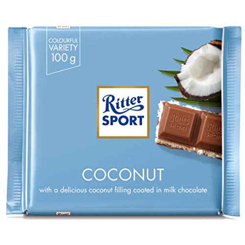 Ritter Sport Milk Chocolate with Coconut Filling 100g/3.52oz (Pack of 8)