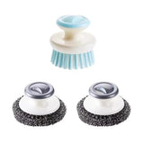 2Pcs Stainless Steel Wool Scrubber with Handle and 1 Pcs Dish Brush,Heavy Duty Pot Scrubbers Dish Scrubber Cleaning Brush Wash for Kitchen Pots