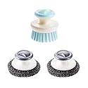 2Pcs Stainless Steel Wool Scrubber with Handle and 1 Pcs Dish Brush,Heavy Duty Pot Scrubbers Dish Scrubber Cleaning Brush Wash for Kitchen Pots
