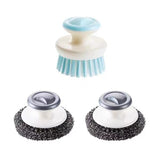 2Pcs Stainless Steel Wool Scrubber with Handle and 1 Pcs Dish Brush,Heavy Duty Pot Scrubbers Dish Scrubber Cleaning Brush Wash for Kitchen Pots