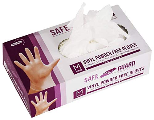 Safeguard Clear Vinyl Gloves Disposable Latex Free, Powder Free, 100 Count, Size Medium