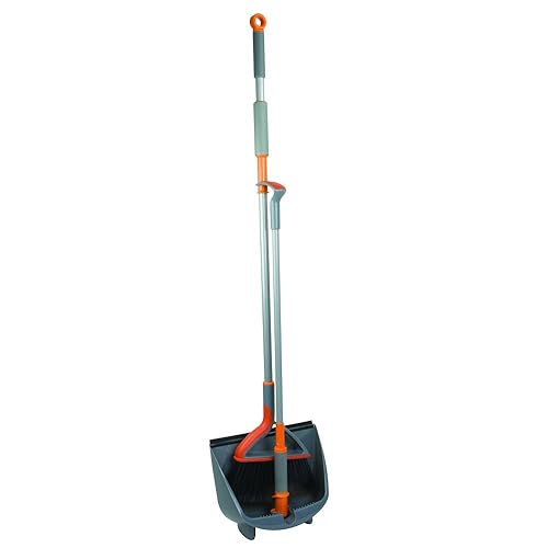 Casabella Quick 'n Easy Upright Broom and Dustpan Set, Multi-Surface for Tile, Wood & Laminate Floors, Gray