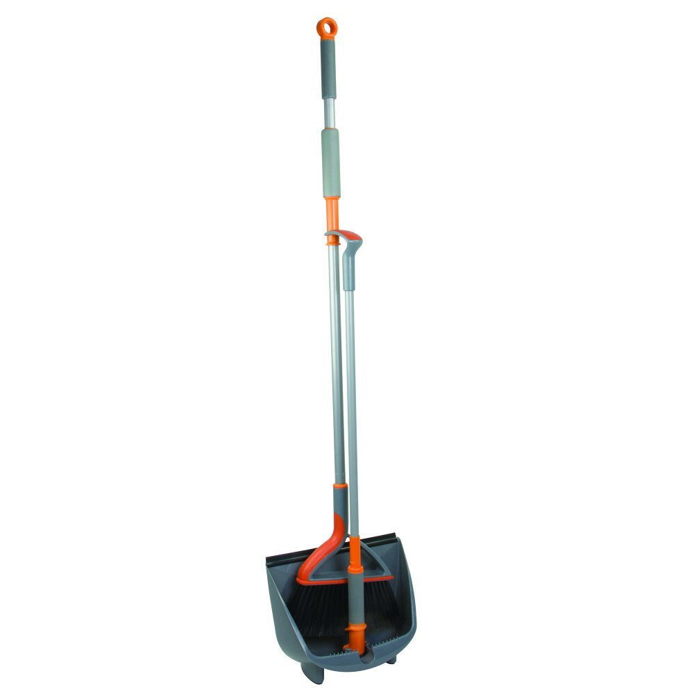 Casabella Quick 'n Easy Upright Broom and Dustpan Set, Multi-Surface for Tile, Wood & Laminate Floors, Gray