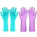 Elgood Reusable Dishwashing Cleaning Gloves with Latex free, Cotton lining,Kitchen Gloves 2 Pairs,Purple+blue Medium
